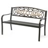 Gardenised Steel Outdoor Patio Garden Park Seating Bench with Cast Iron Welcome Backrest, Front Porch Yard Bench Lawn Decor QI003709
